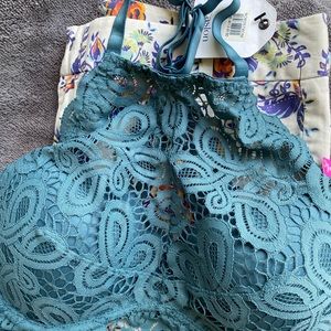 NWT pink by Victoria secret lace bralette crop cami teal size medium